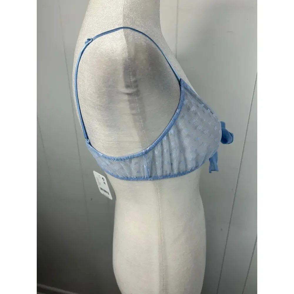 FP Intimately X Only Hearts Coucou Heart Front Tie Bralette in Sky Size L. NWT